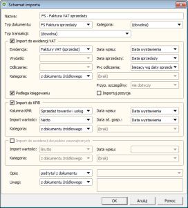 Ustawianie schematu importu