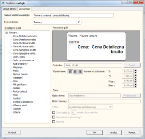 Wydruk etykiet cenowych na półki sklepowe - Subiekt GT