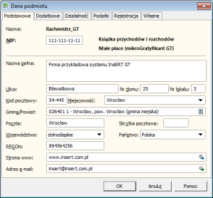 Dane podmiotu