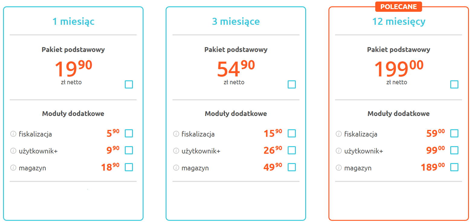 Cennik - pakiet podstawowy Fakturowanie